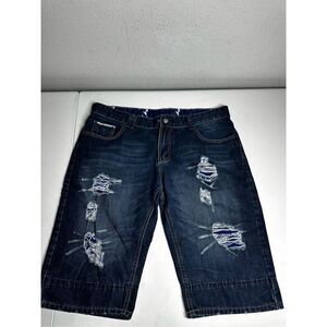 Men's Dark Blue Distressed Jean Shorts